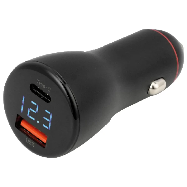 1852, Hurtiglader USB & C m/voltmeter, 12-24V