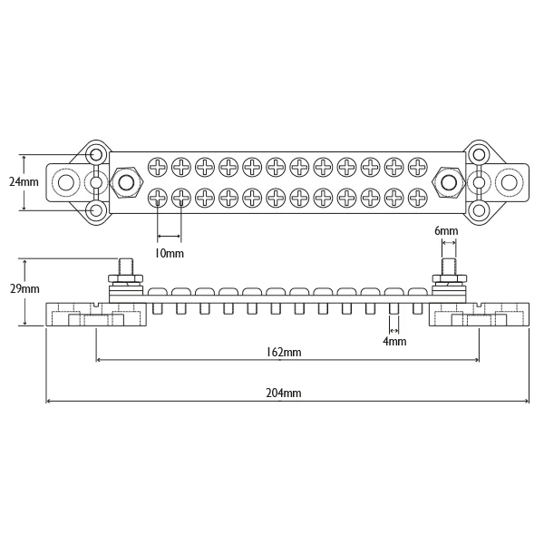 BEP, Elektrisk koblingsblokk med deksel svart, 2 inn / 24 ut, 150 , 204 mm, fortinnet messing, Max 48V DC / 300V AC