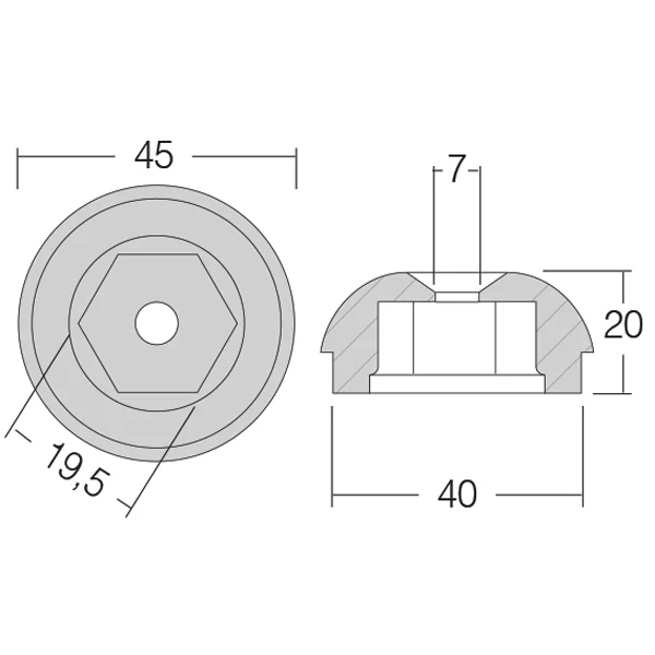 1852, sink baugpropell SP55S/75T/95T, SE60/80/100/185, 71190A, 20 mm, Ø 45,0 mm