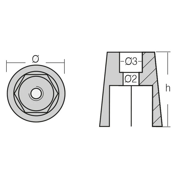 1852, sink anode sekskantet aksel 45 mm, 1141524