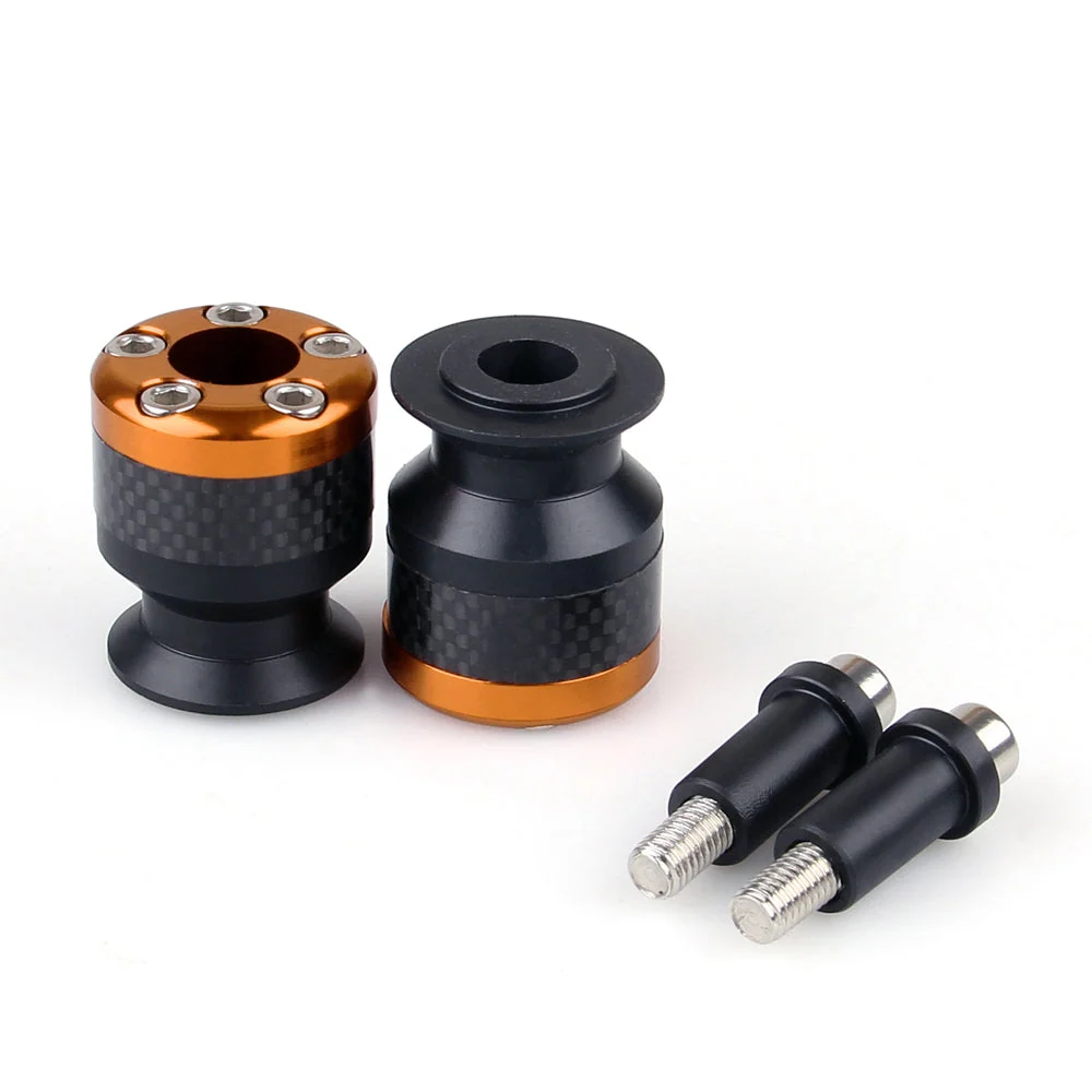Universal motorsykkel CNC karbonfiber 10mm swingarm glidebrytere spoler oransje