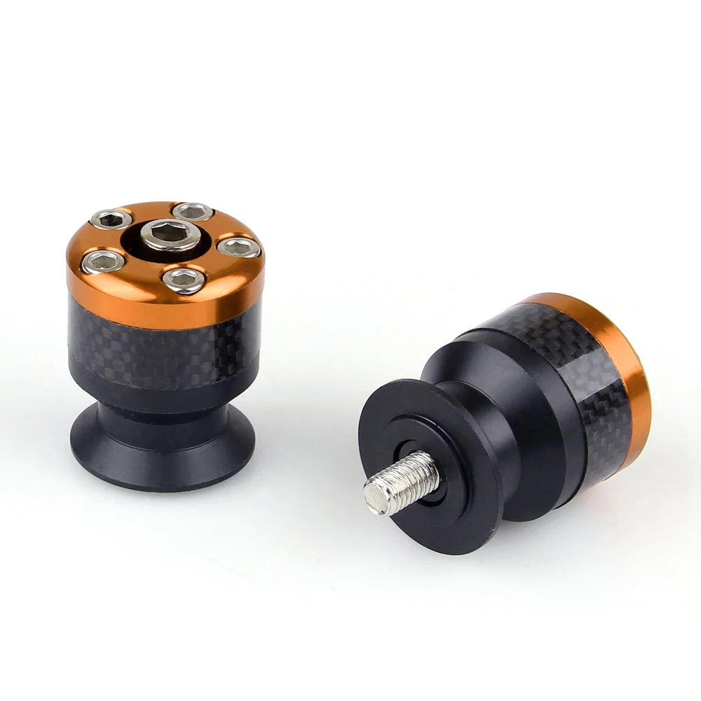 Universal motorsykkel CNC karbonfiber 10mm swingarm glidebrytere spoler oransje