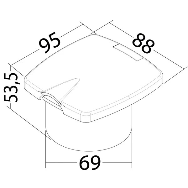 Vannuttak hurtigkobling innebygd boks, 69 mm hullstørrelse, 95 mm bredde, hvit, PVC